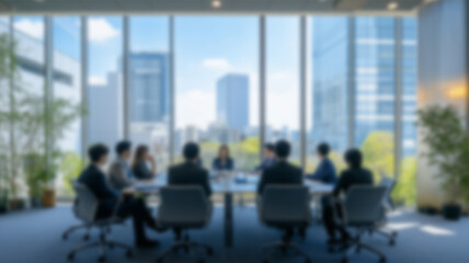 Office blur meeting room blurred background of blurry boardroom presentation with work desk for business discussion. AI Generated Images