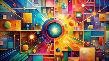 Obraz premium Vibrant Abstract Composition Featuring Geometric Shapes, Radiant Hues, and Interconnecting Lines, Evoking a Sense of Dynamic Energy and Inner Radiance