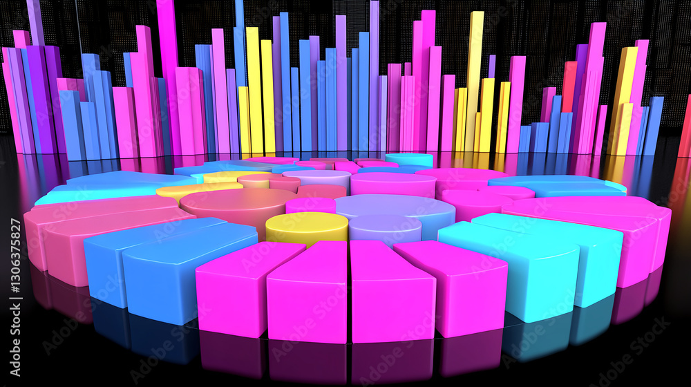 Poster dynamic colorful 3d chart visualization digital space infographic modern environment aerial perspect