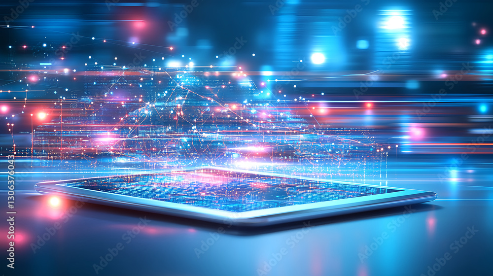 Poster dynamic data visualization event on digital tablet futuristic environment technology concept abstrac