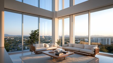 Luxury penthouse sunset city view living room
