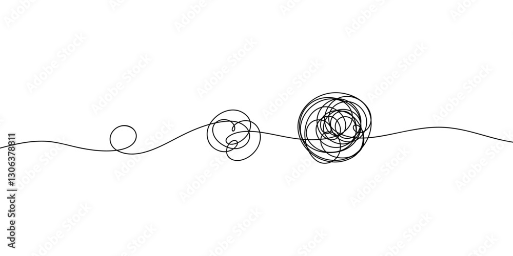 Aufkleber intricate chaotic lines of thought from a small tangle to a large one, hand-drawn in one continuous 