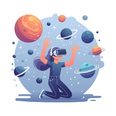 Girl exploring virtual universe, VR education for kids