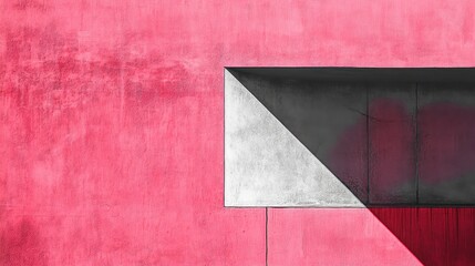 Geometric architecture with triangular shadow on pink concrete wall