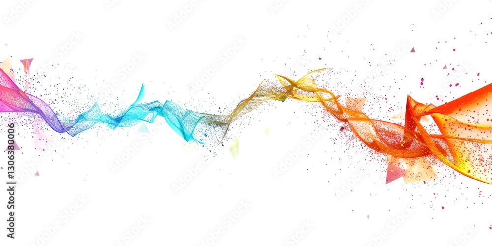 Fototapete Flowing digital waves with glowing particles on a white background. Abstract line art or digital wave with gradient colorful color flowing with background. Futuristic abstract concept. Energy. AIG51.