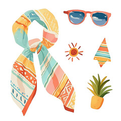 Naklejka premium Beach Travel Essentials and Summer Fashion Accessories.