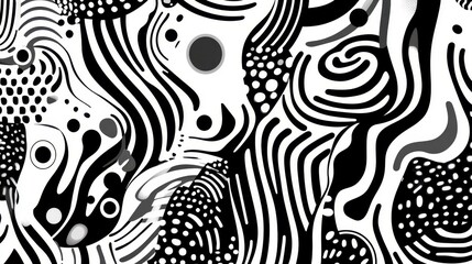 Abstract black and white op art with dynamic patterns and lines
