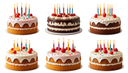 set of Delicious birthday cake with candles