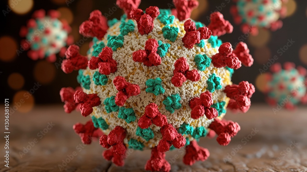 Poster microbial structure of a virus with colorful surface projections