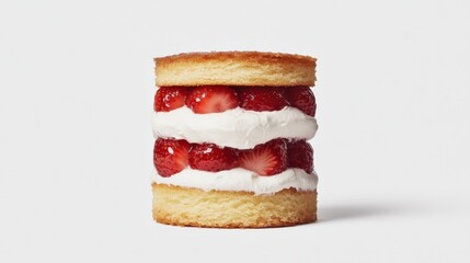 A beautifully layered strawberry shortcake with fresh cream,
