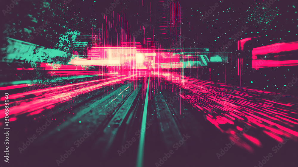 Fototapete dynamic digital art showcase virtual space abstract graphics neon environment futuristic viewpoint