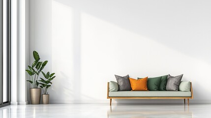 Modern Living Room with Stylish Sofa and Indoor Plant Arrangement