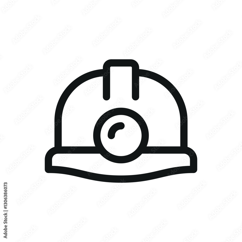 Poster mining helmet with light lamp line icon, coal miner hat vector symbol with editable stroke