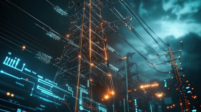 Futuristic Smart Grid Interface with Interactive 3D Power Network Visualization