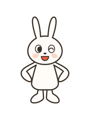 腰に手を当てて笑うかわいいうさぎの全身イラスト