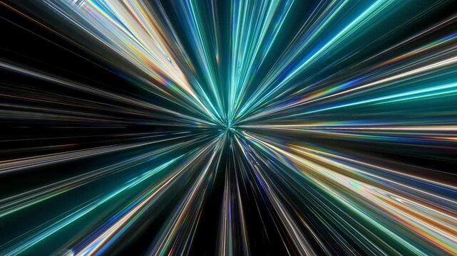 High speed traffic of flying neon colorful lines. Sci-fi digital footage electric move of dynamic streaks in dark backdrop. 3d seamless looping animation