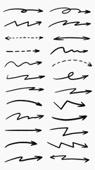 Set of simple lines hand drawn black arrows in various style. Set of simple of hand drawn black arrows. Set of simple lines hand drawn black arrows. Various of simple lines arrows collection