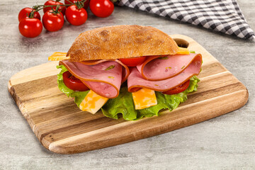 Sandwich ciabatta with mortadella and cheese