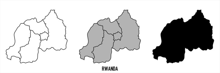 Obraz premium Rwanda - set of black, solid black, grey outline border map of country area. Simple flat vector illustration.