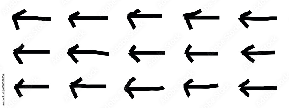 Poster arrow icon set. grungy brushes realistic brush paint black. vector grunge pointer, set of different 