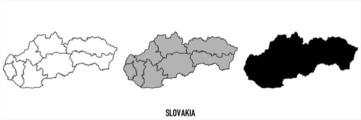 Slovakia - set of black, solid black, grey outline border map of country area. Simple flat vector illustration.