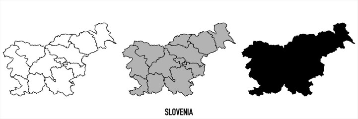 Fototapeta premium Slovenia - set of black, solid black, grey outline border map of country area. Simple flat vector illustration.