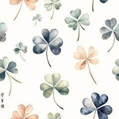 Obraz premium A pattern of watercolor clovers in various shades, creating a whimsical and serene botanical design.