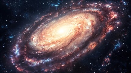 A magnificent spiral galaxy with vibrant arms of stars and glowing nebulae, cosmic wonder