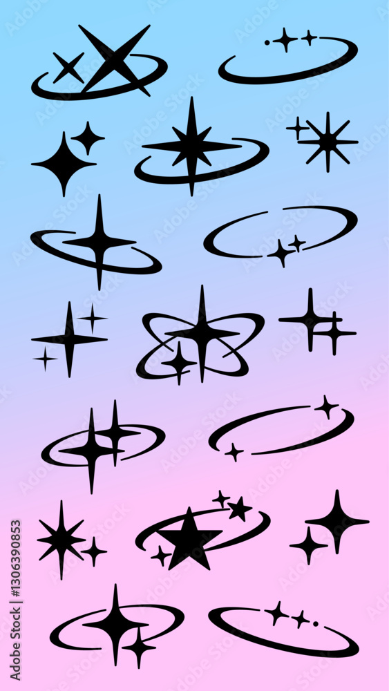 Poster abstract star orbit design set vector. set of abstract star orbit in various designs. abstract star 