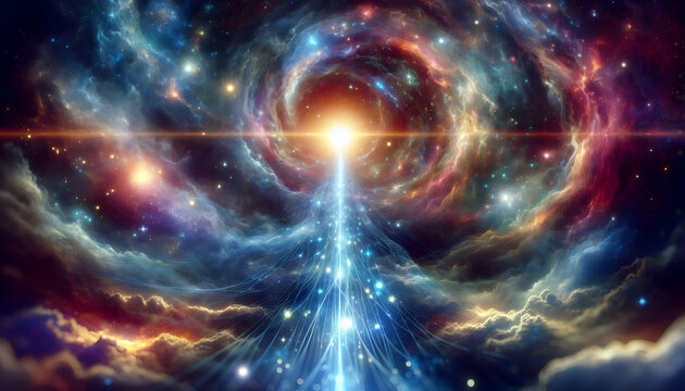 Law of attraction A cosmic bridge of light stretching across galaxies, connecting different dimensions and pathways of2