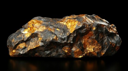 Naklejka premium Raw gold ore, black background. Gold mining.