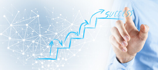 businessman draws a growing arrow to his desire for success