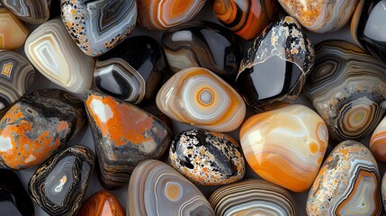 Colorful polished stones with unique patterns.