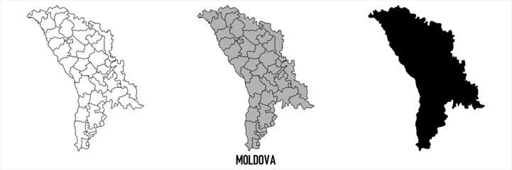 Fototapeta premium Moldova - set of black, solid black, grey outline border map of country area. Simple flat vector illustration.