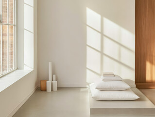 Minimalist interior design featuring natural light and soft textures in a modern space