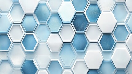 Blue and white hexagonal pattern with glossy geometric design in abstract background