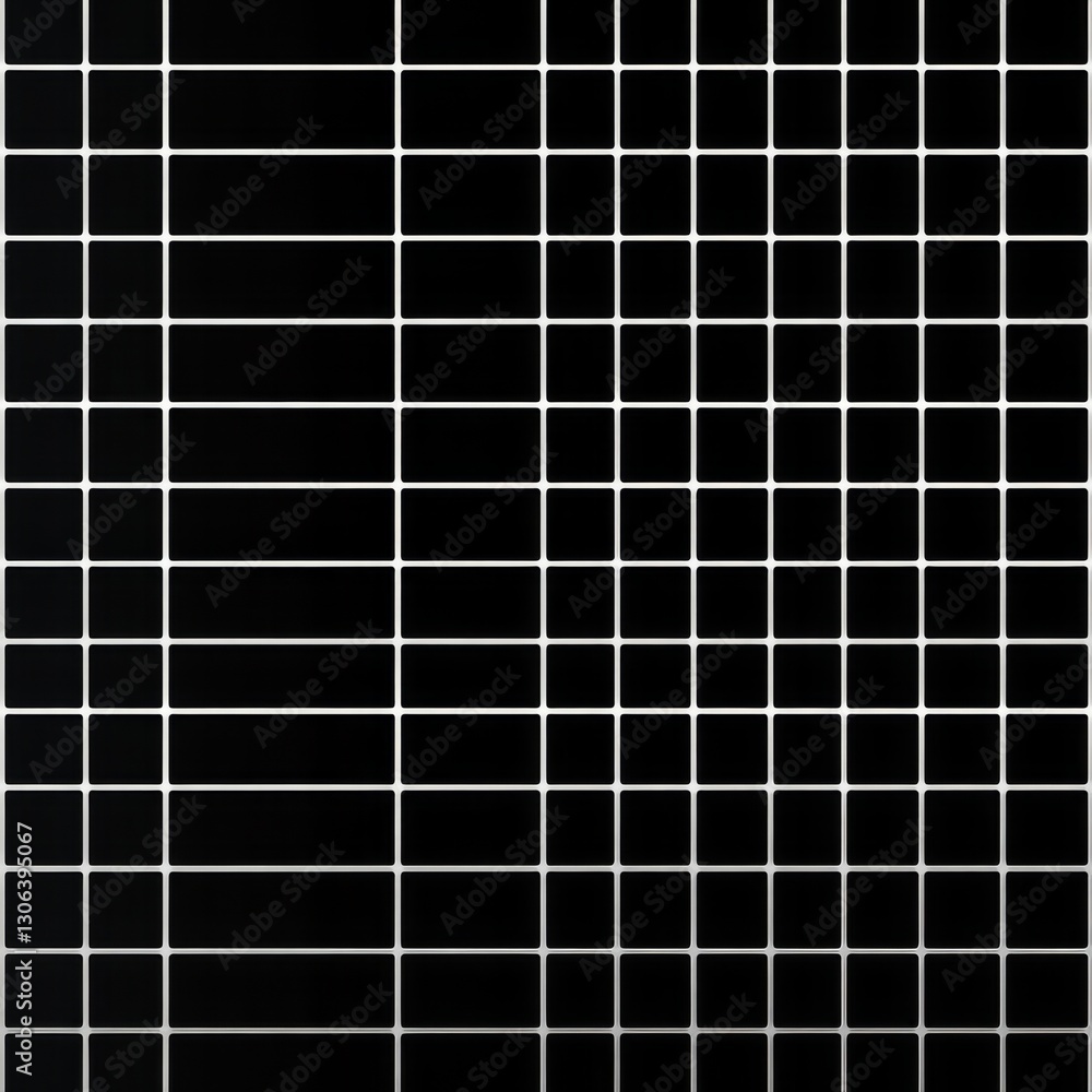 Poster Abstract Black Rectangles and Squares with White Grid Lines - Modern Dark Pattern Design.