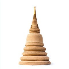 A finely crafted, tiered stupa model, symbolizing tranquility and spirituality, with a prominent spire atop its layered structure.