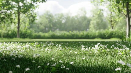 Spring meadow, sunny day, green forest background, nature scene, ideal for website banners