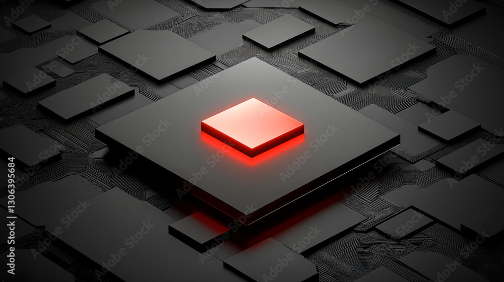 Poster Dynamic red square on modern black background digital art abstract composition futuristic environment close-up view