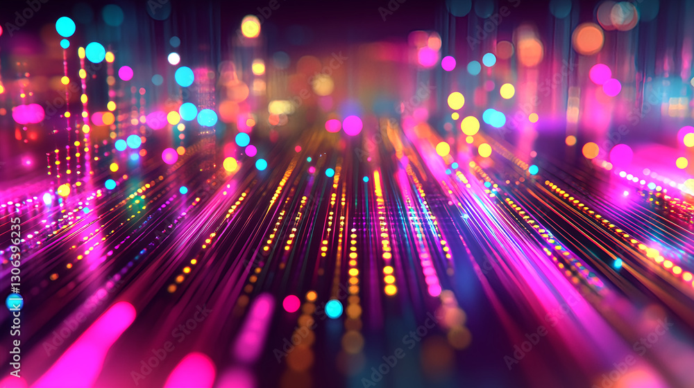 Aufkleber vibrant light trails and bokeh effects abstract digital art colorful background futuristic environme