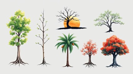 Fototapeta premium Diverse Tree Collection Spring Summer Autumn Winter Palm