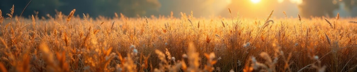 Obraz premium Dense, golden marsh grass matted by autumn frost , vegetation, closeup