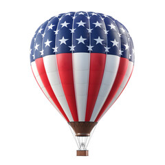 Patriotic 3D Rendered American Flag Hot Air Balloon on Transparent backgound