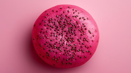 Vibrant Pink Dragon Fruit with Black Seeds on Pink Background for Healthy Food Concepts