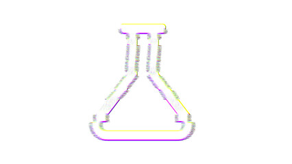 Icon flask is distorted. Glitch. Noise, chromatic aberration, geometric distortion