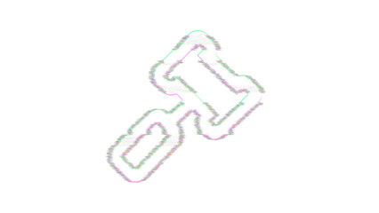 Icon gavel is distorted. Glitch. Noise, chromatic aberration, geometric distortion