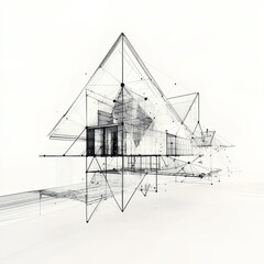 Fototapeta premium Architectural Blueprint: A Minimalist Rendering of a Modern Building Design in Black and White