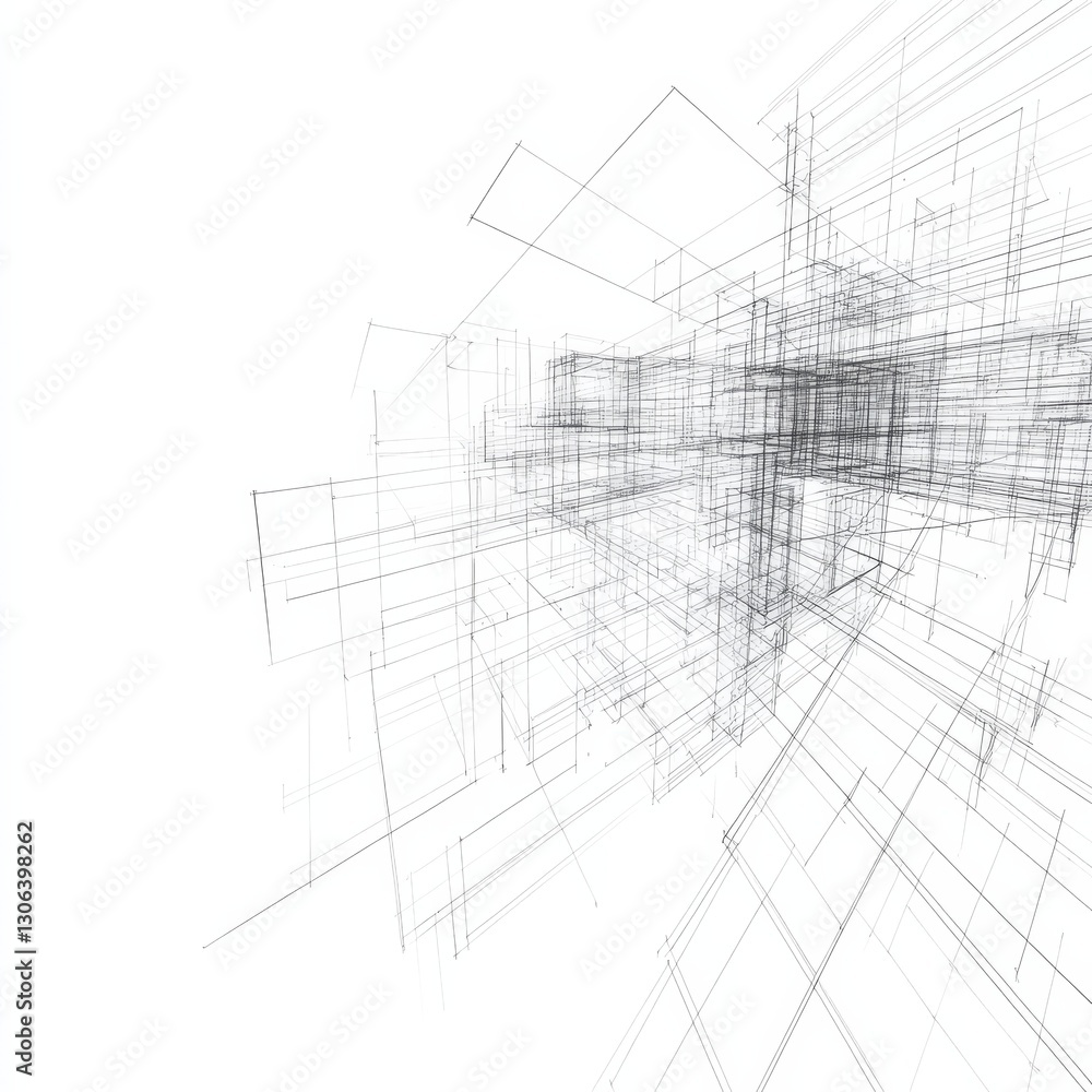 Leinwandbilder Architectural Vision: A Dynamic Blueprint of Intersecting Lines and Spaces in Minimalist Style 