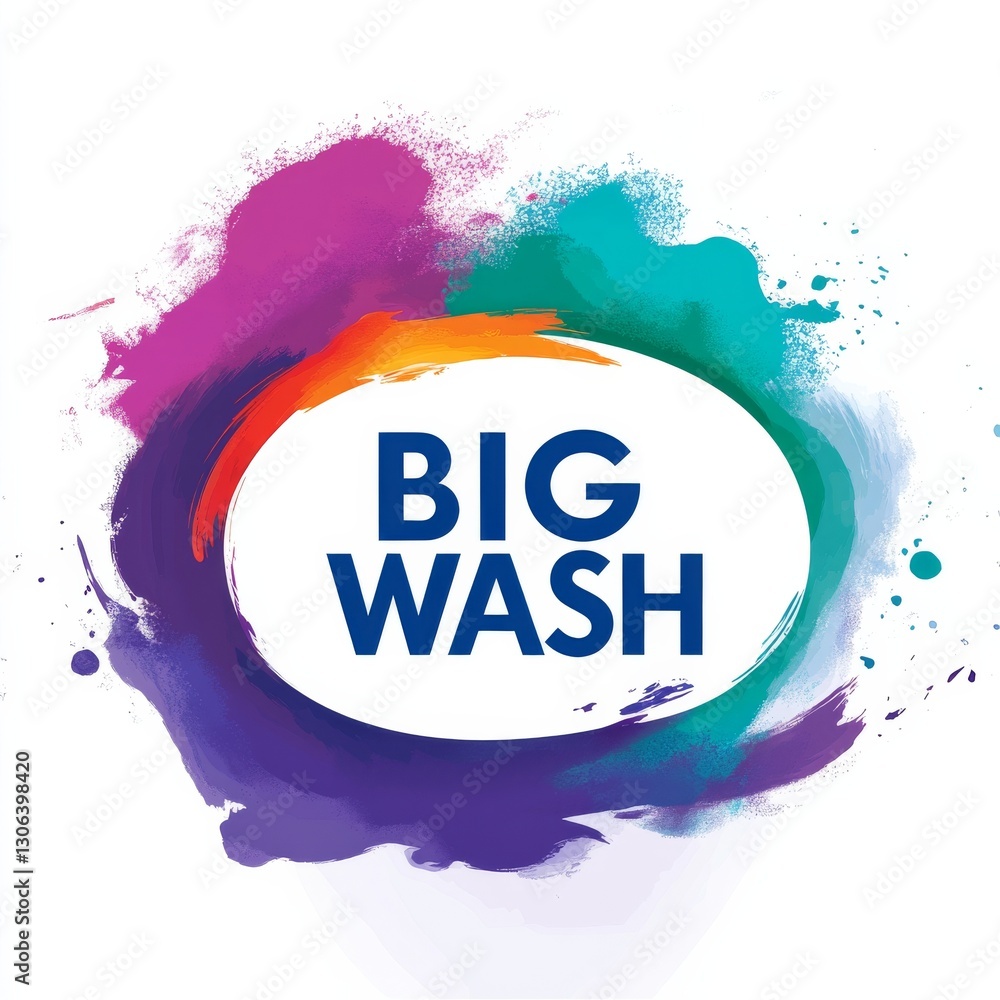 Poster big wash: a vibrant and abstract design featuring colorful splashes and a central oval frame